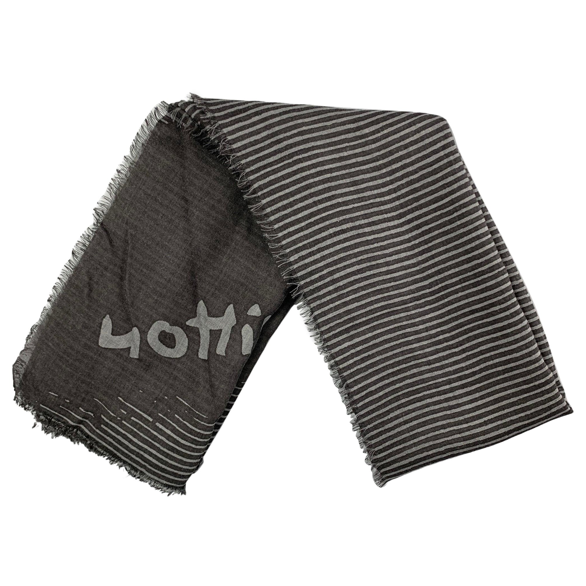 LOUIS VUITTON Black Grey Stripe Wool Silk Scarf For Sale