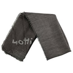 LOUIS VUITTON Black Grey Stripe Wool Silk Scarf