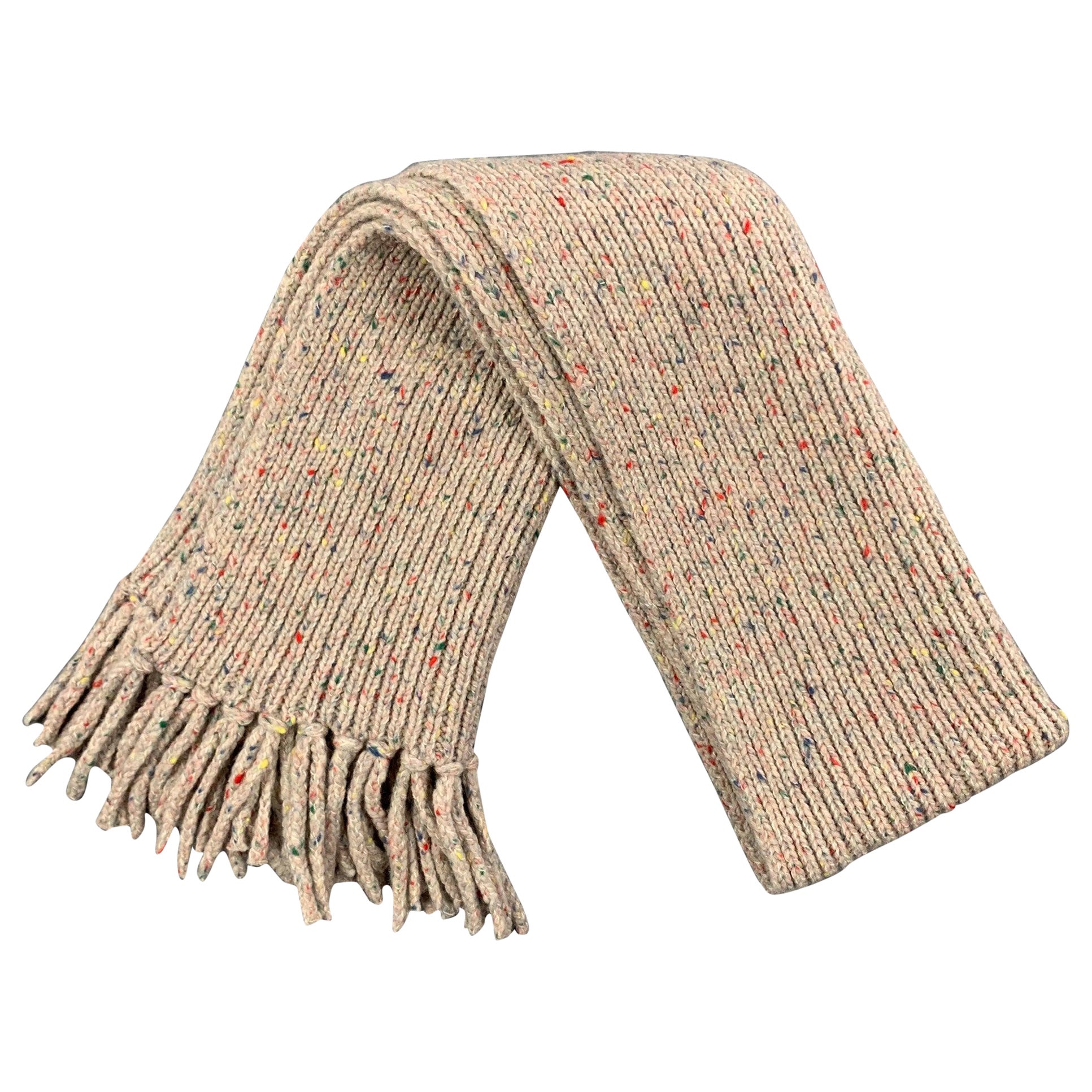 LOUIS VUITTON Oatmeal Multi-Color Knitted Fringe Scarf For Sale
