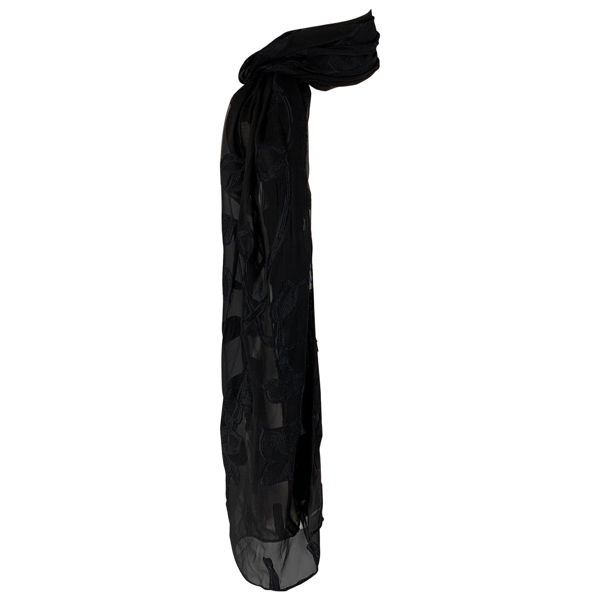 GIORGIO ARMANI - Écharpe noire brodée en rayonne mélangée en vente