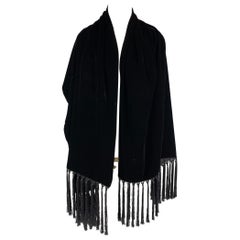 LORO PIANA Black Velvet Viscose Silk Fringe Scarf