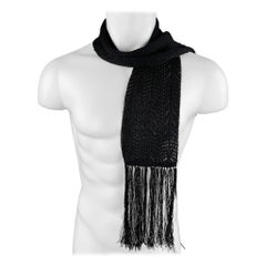 YVES SAINT LAURENT Black Knitted Silk Fringe Scarf