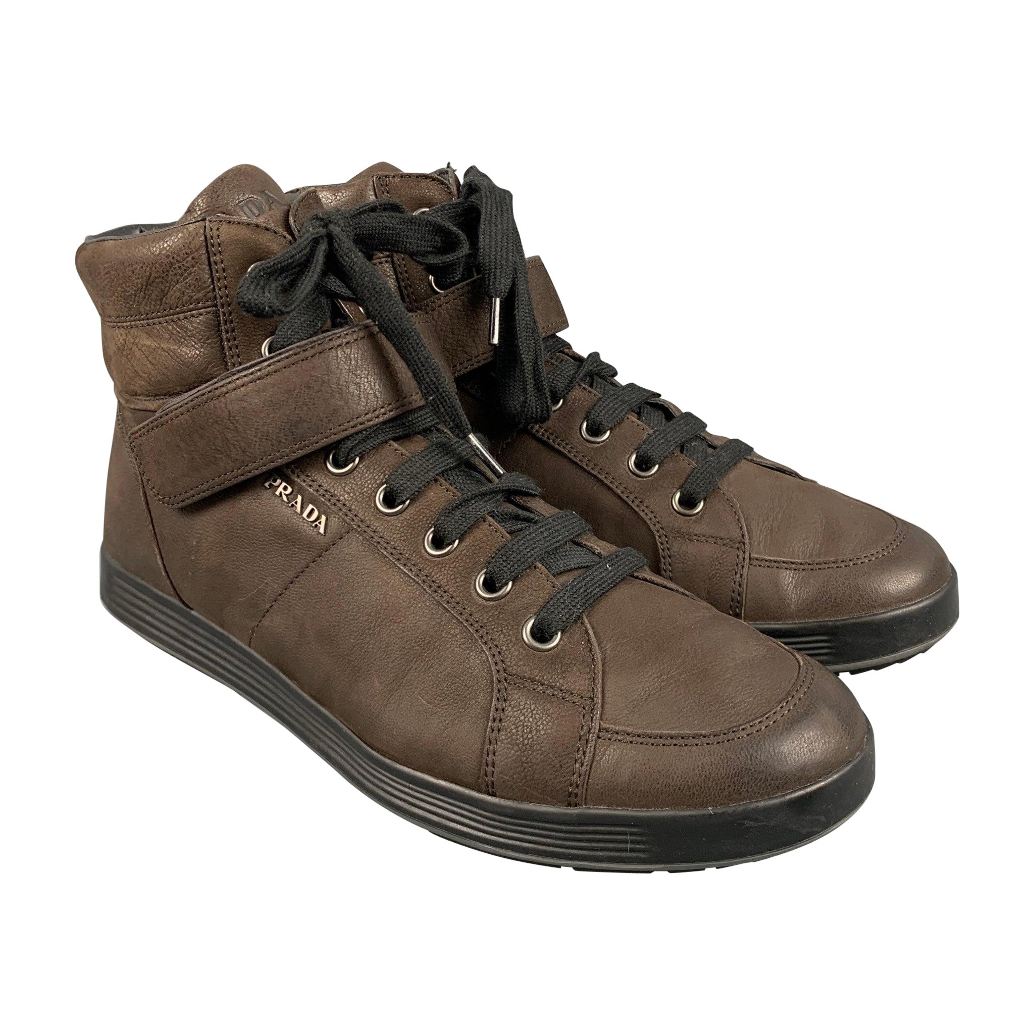 PRADA Size 11 Brown High Top Sneakers For Sale