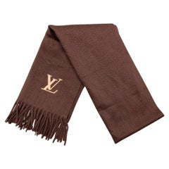 LOUIS VUITTON Brown Knitted Cashmere Fringe Scarf