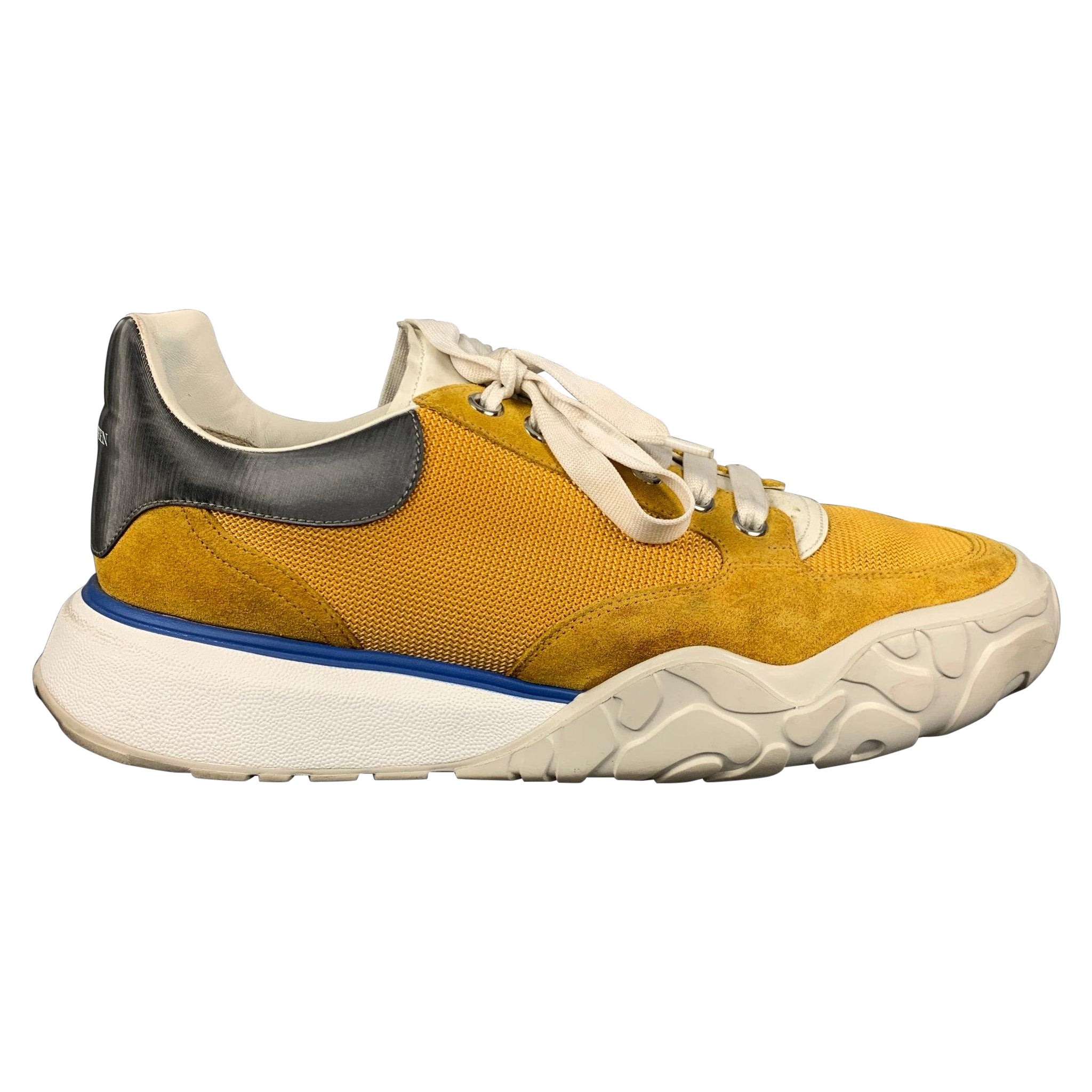 ALEXANDER MCQUEEN Size 11 Yellow Grey Color Block Nylon Sneakers For Sale