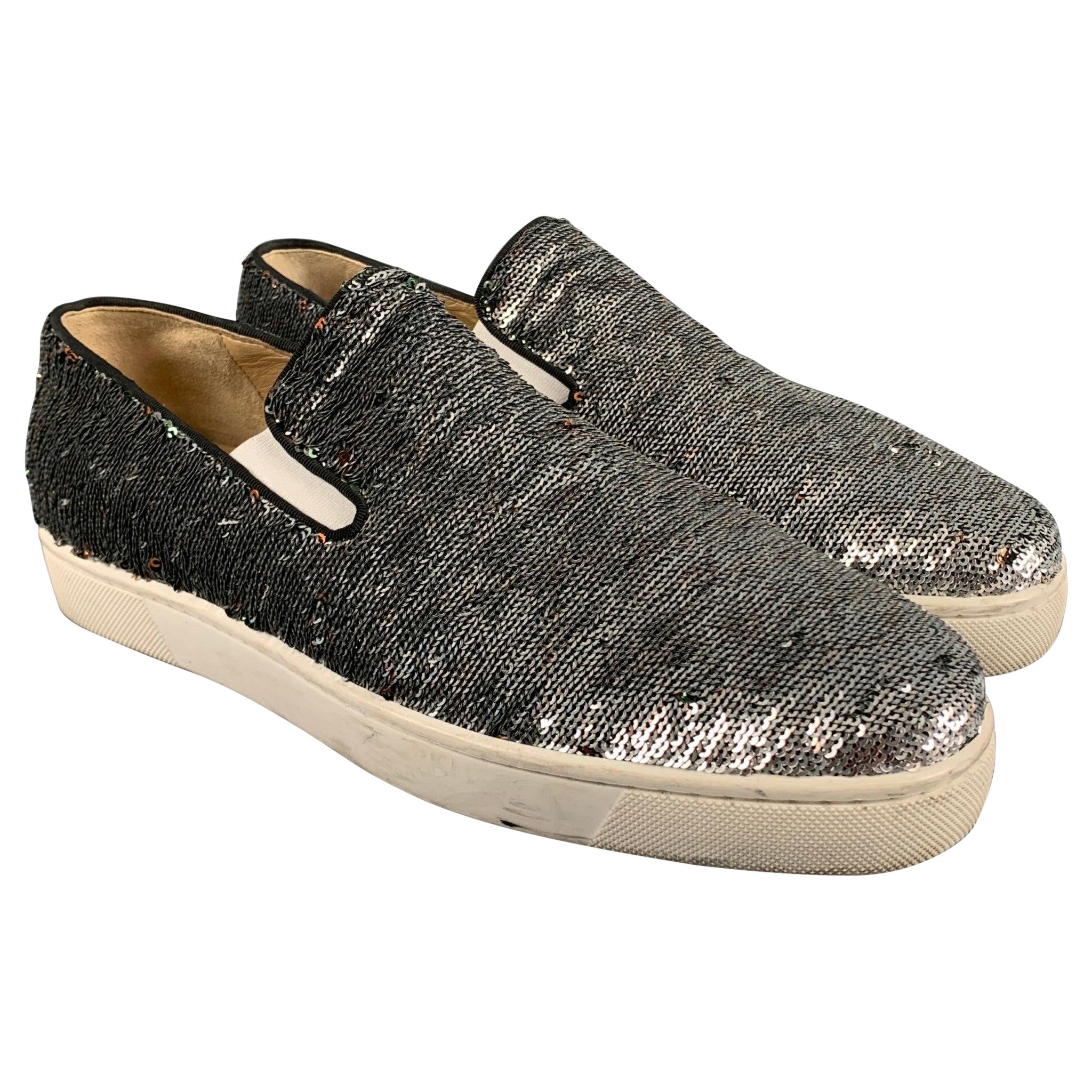 CHRISTIAN LOUBOUTIN Size 9 Silver Sequined Slip On Sneakers For Sale