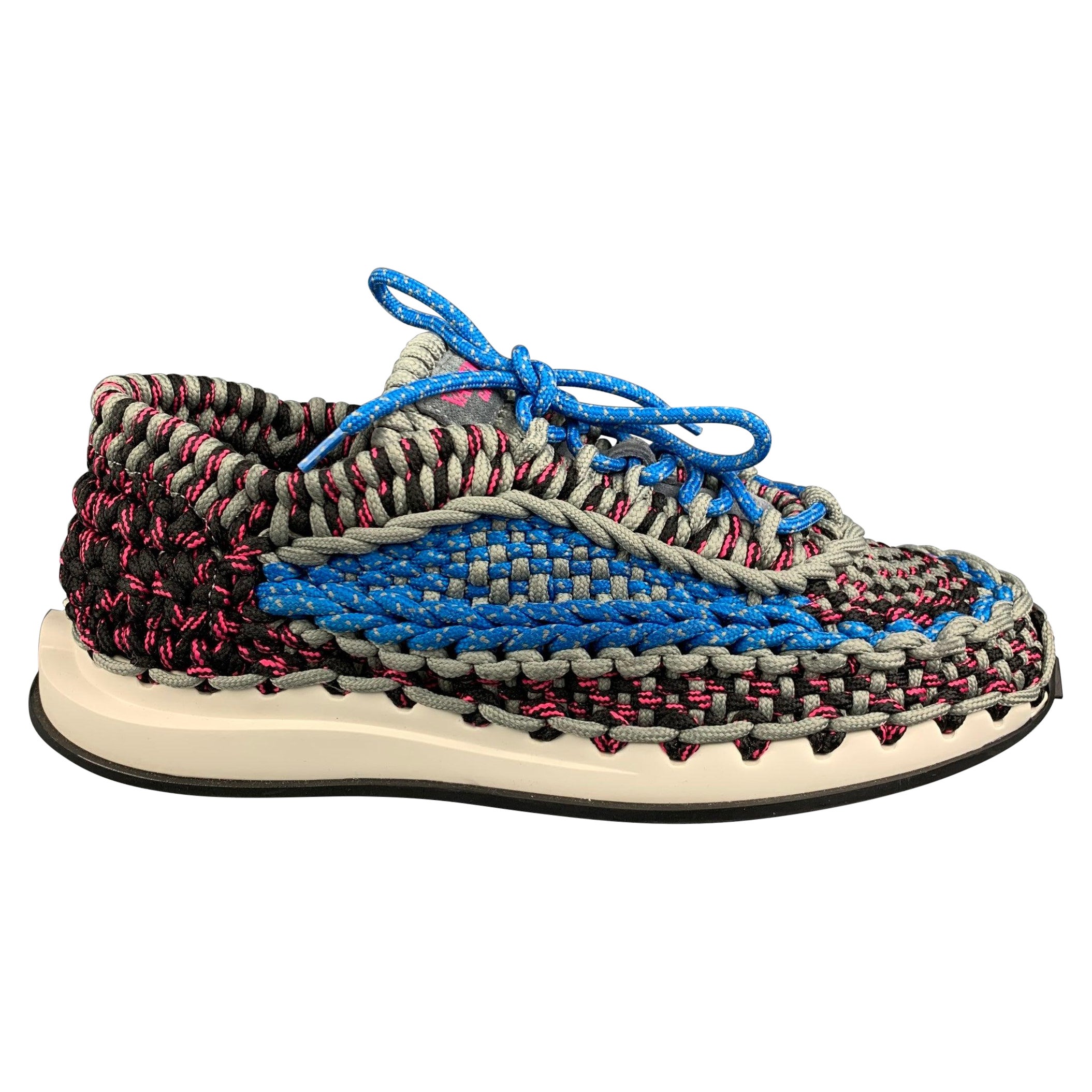 VALENTINO Size 11 Purple Multi Color Woven Lace Up Sneakers For Sale