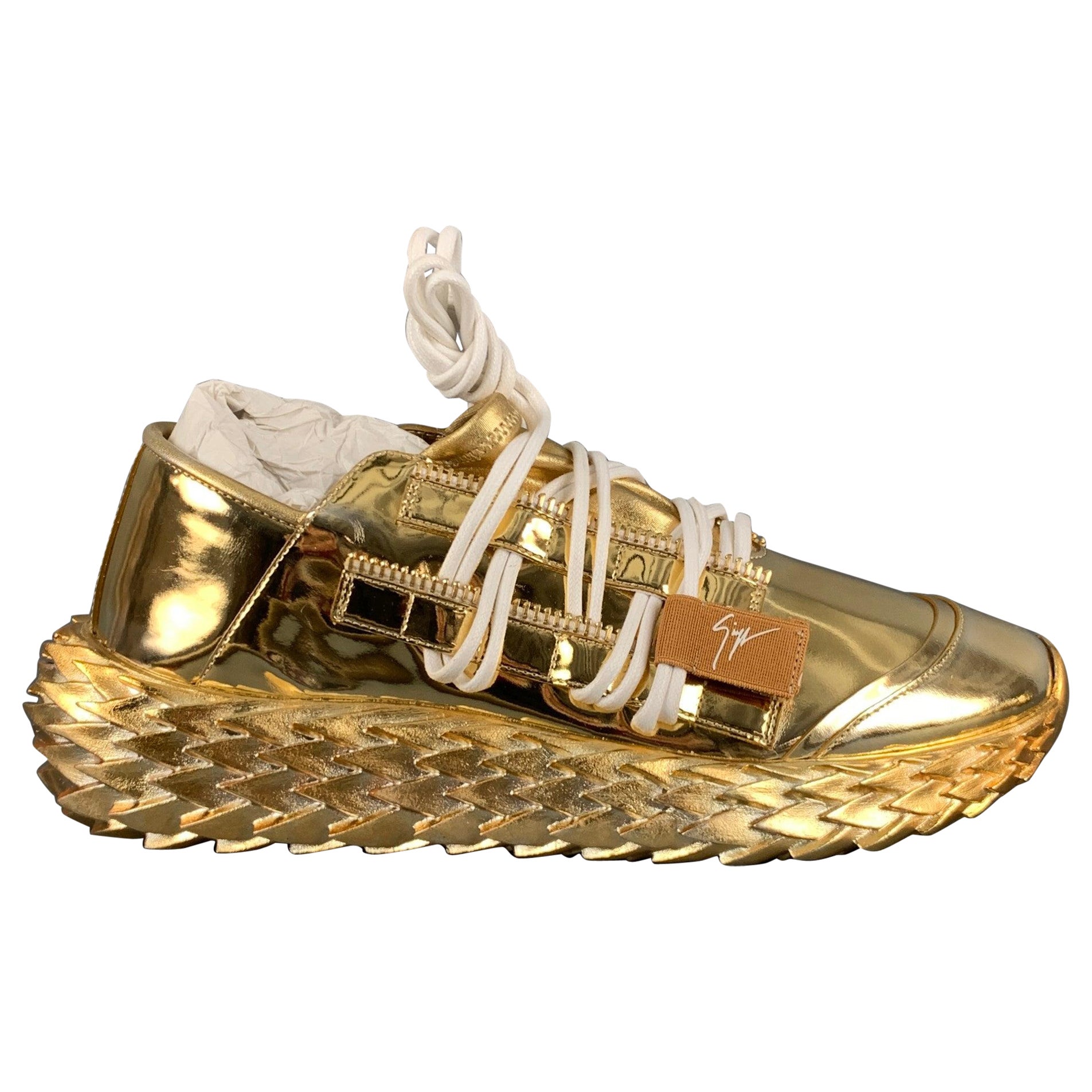 GIUSEPPE ZANOTTI Size 9 Gold Patent Leather Sneakers For Sale