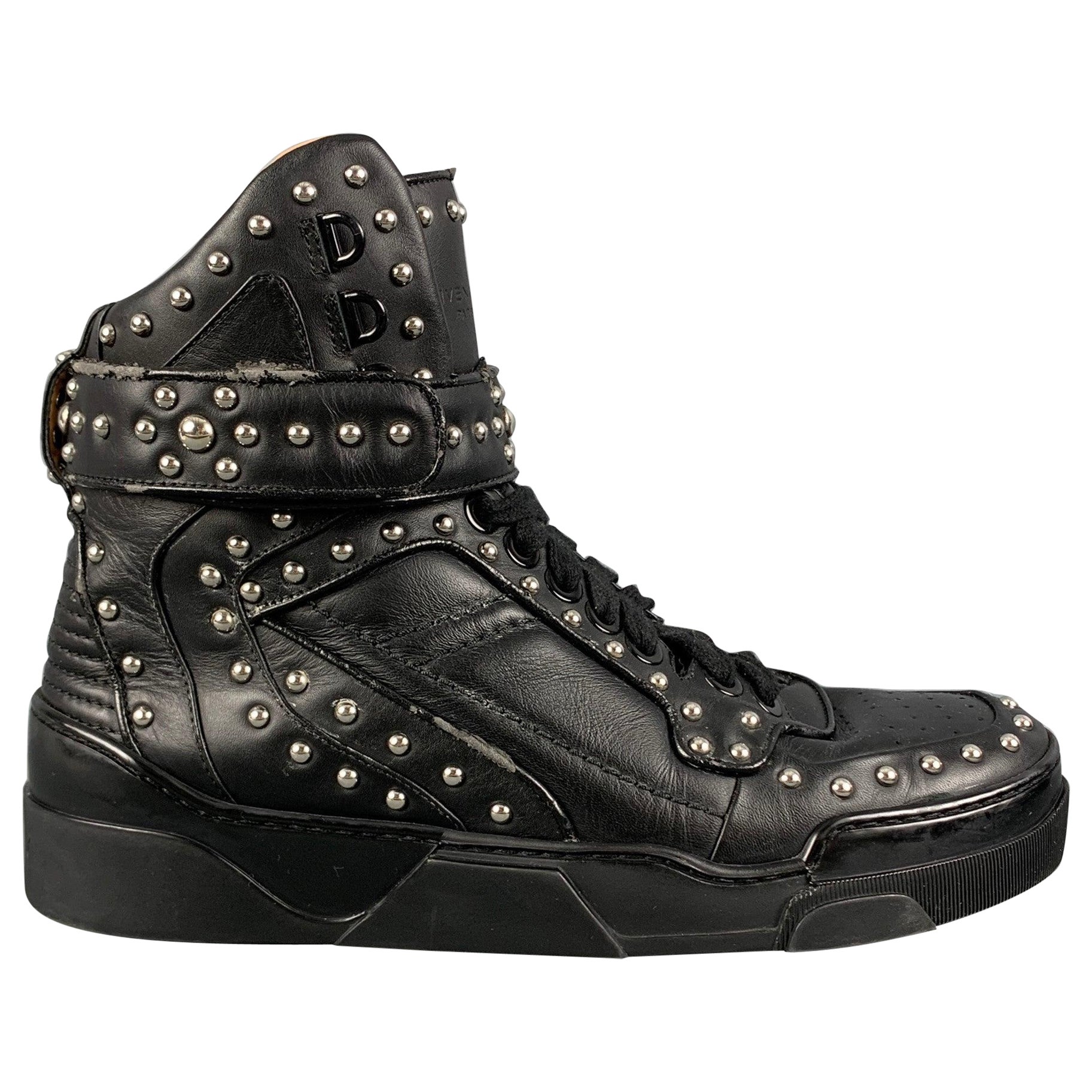 GIVENCHY Size 9 Black Studded Leather High Top Sneakers For Sale