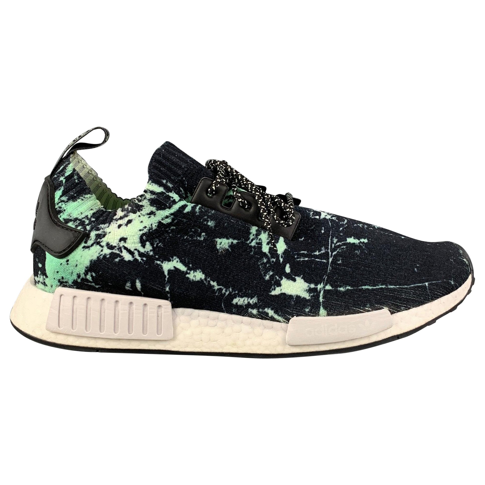 ADIDAS NMD R1 PK Size 12.5 Black Green Splattered Nylon Lace Up Sneakers For Sale