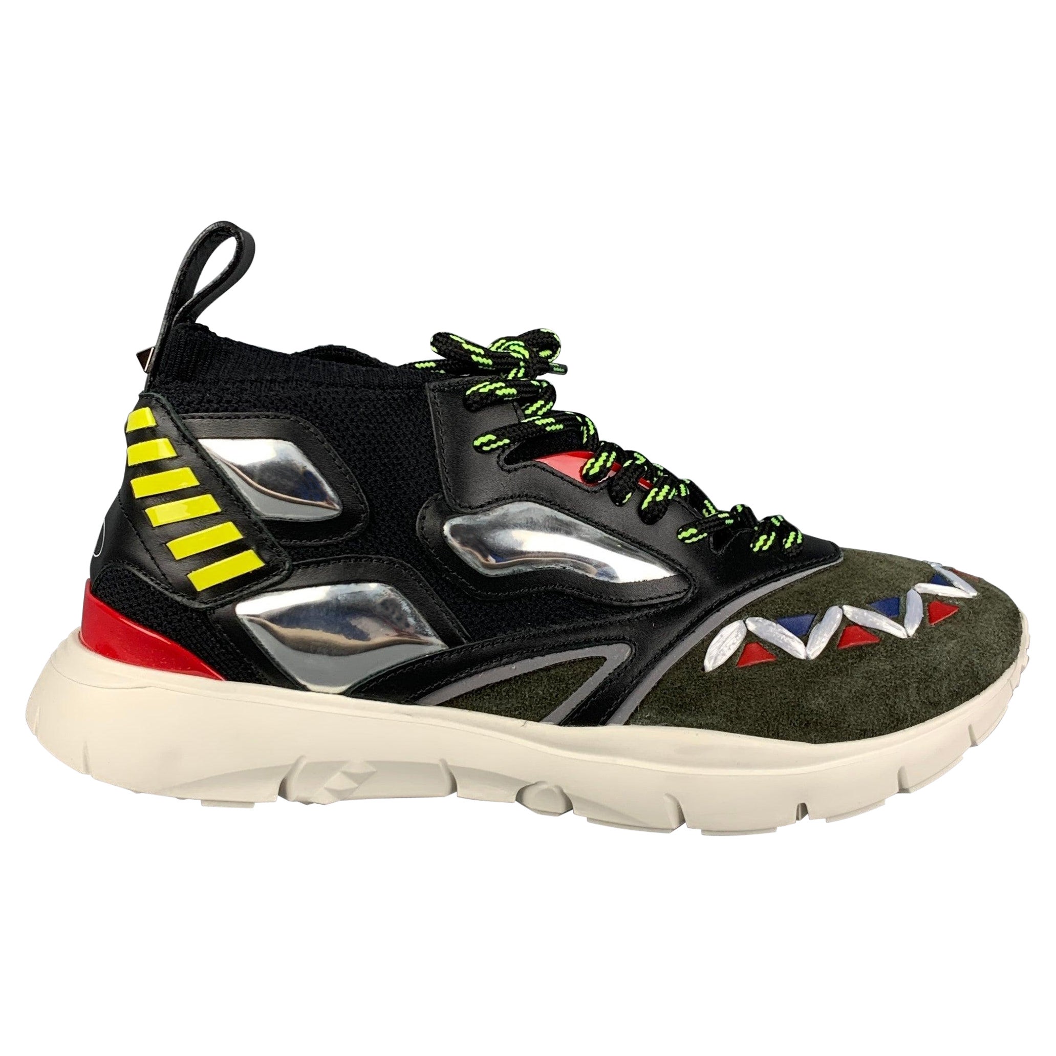 VALENTINO Size 9.5 Multi-Color Mixed Materials Leather Sneakers For Sale