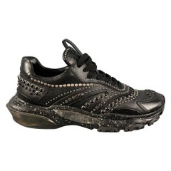 VALENTINO Größe 8 Schwarz Silber Nieten-Sneakers aus Leder