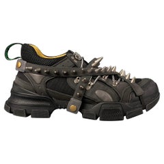 GUCCI Size 11 Black Flashtrek Spikes Canvas Leather Trim Sneakers