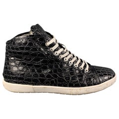 GIORGIO ARMANI Size 10 Black Alligator Embossed  Leather High Top Sneakers
