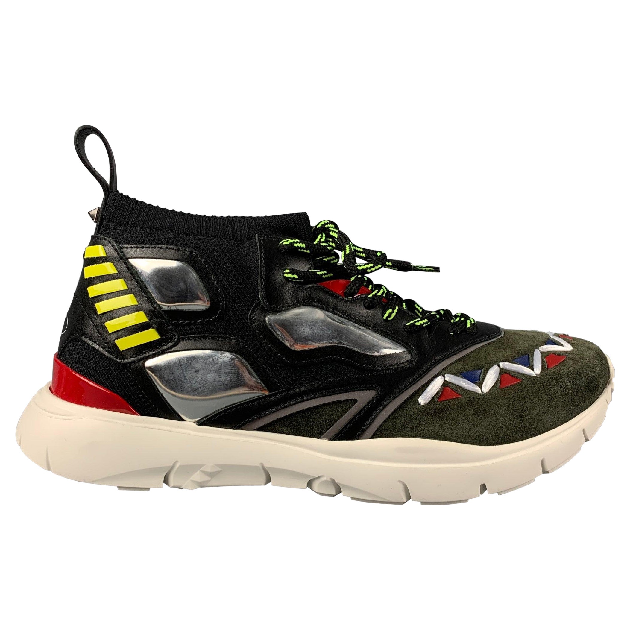VALENTINO Size 10 Multi-Color Leather High Top Sneakers For Sale