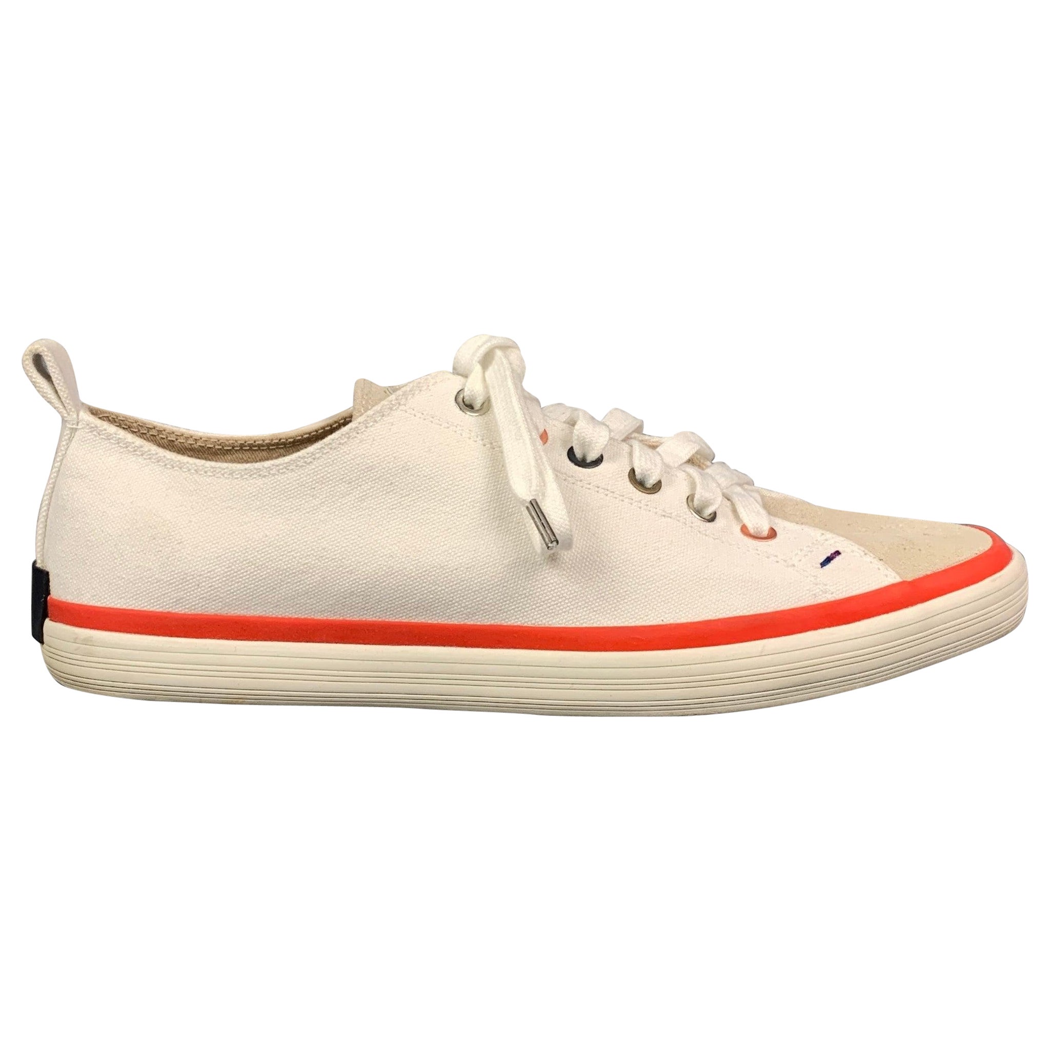 PAUL SMITH Size 7 White Canvas Lace Up Bernard Trainer Sneakers For Sale