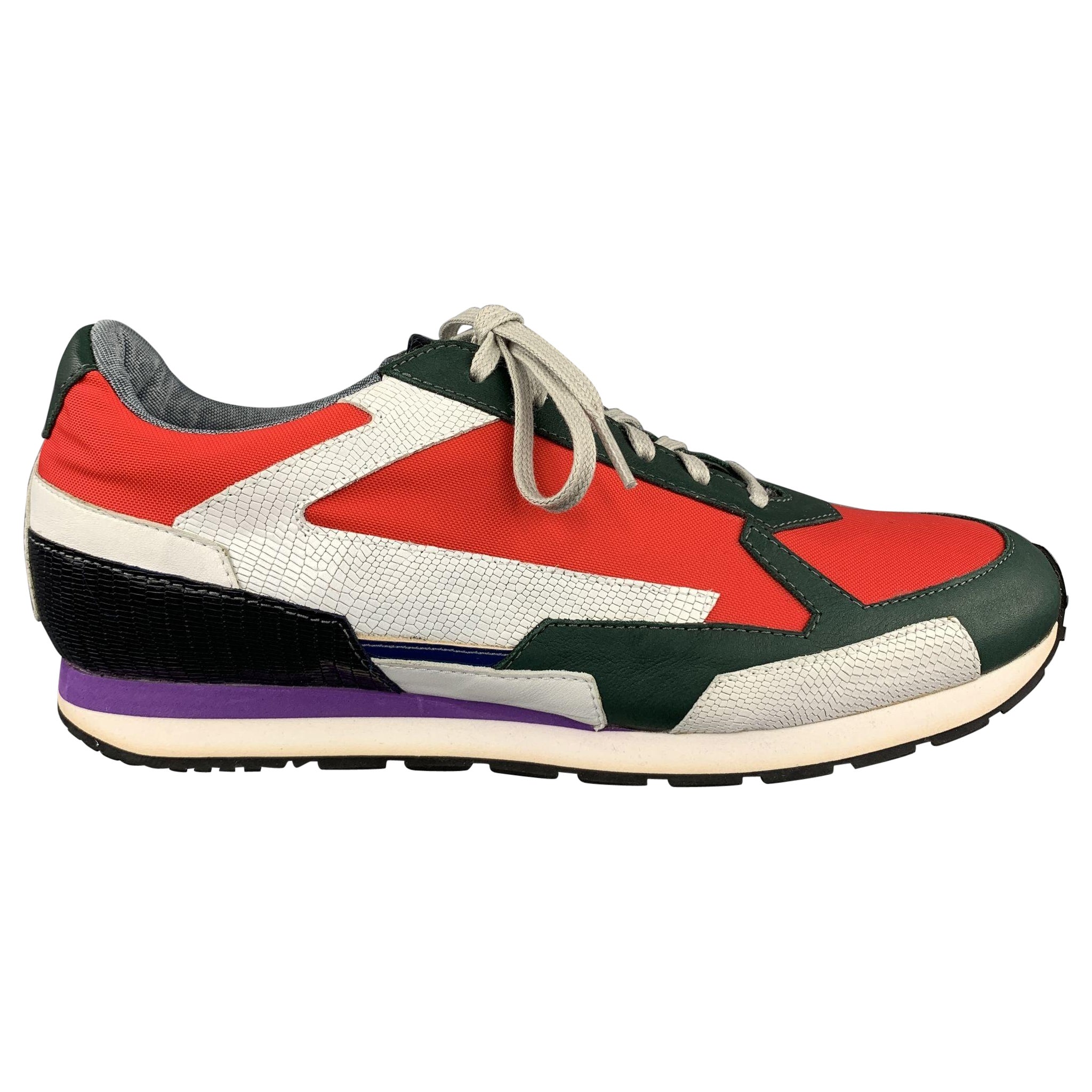 RAF SIMONS Size 10 Multi-Color Red Color Block Nylon Lace Up Red Sneakers For Sale