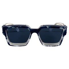 LOUIS VUITTON Blau-weiß marmorierte Acetat-Sonnenbrille