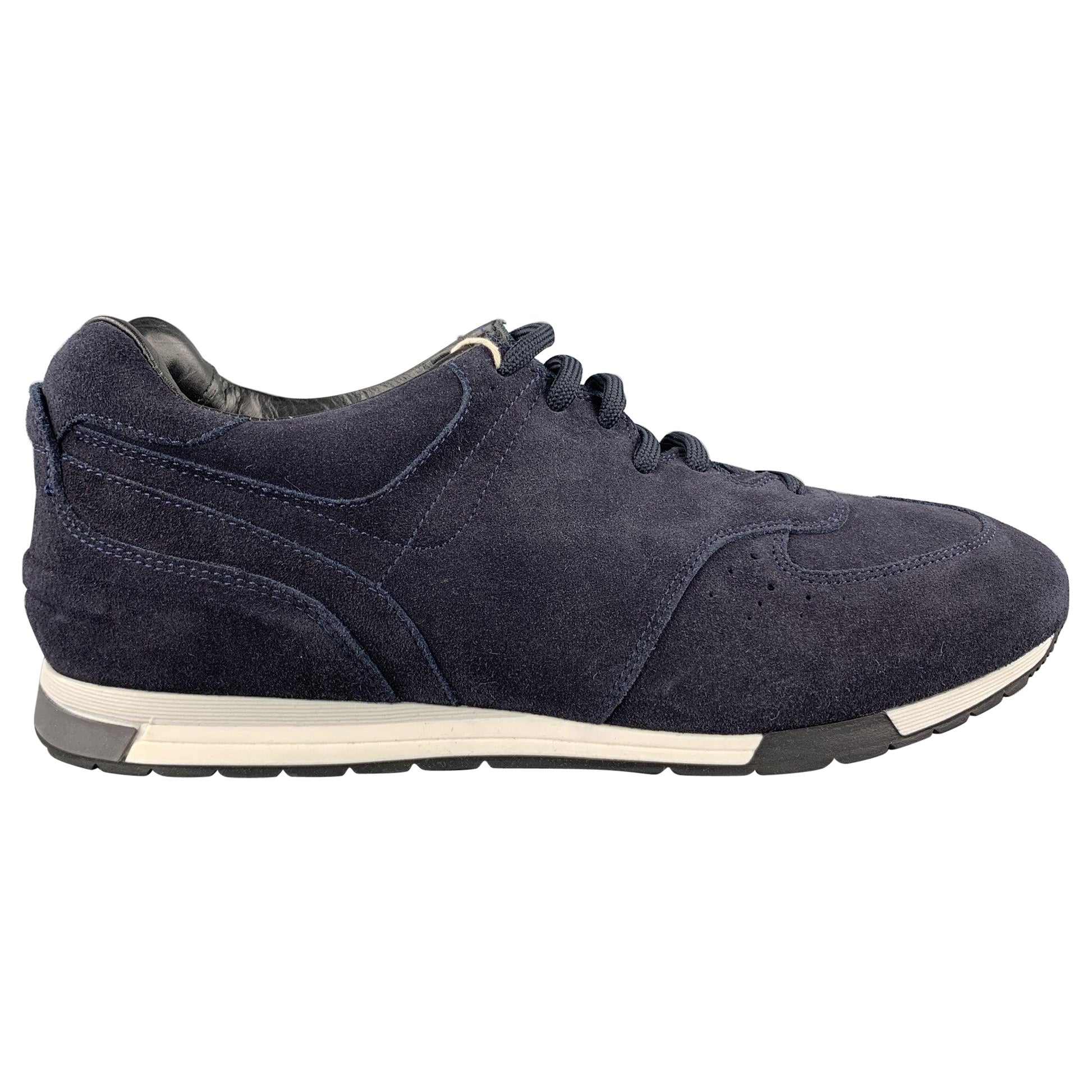 NEIL BARRETT Size 10 Navy Suede Lace Up Sneakers For Sale