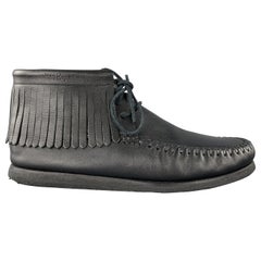 SAINT LAURENT Größe 12 Schwarze Lederstiefel im Moccasin-Stil mit Fransen und Stiefeln aus Leder