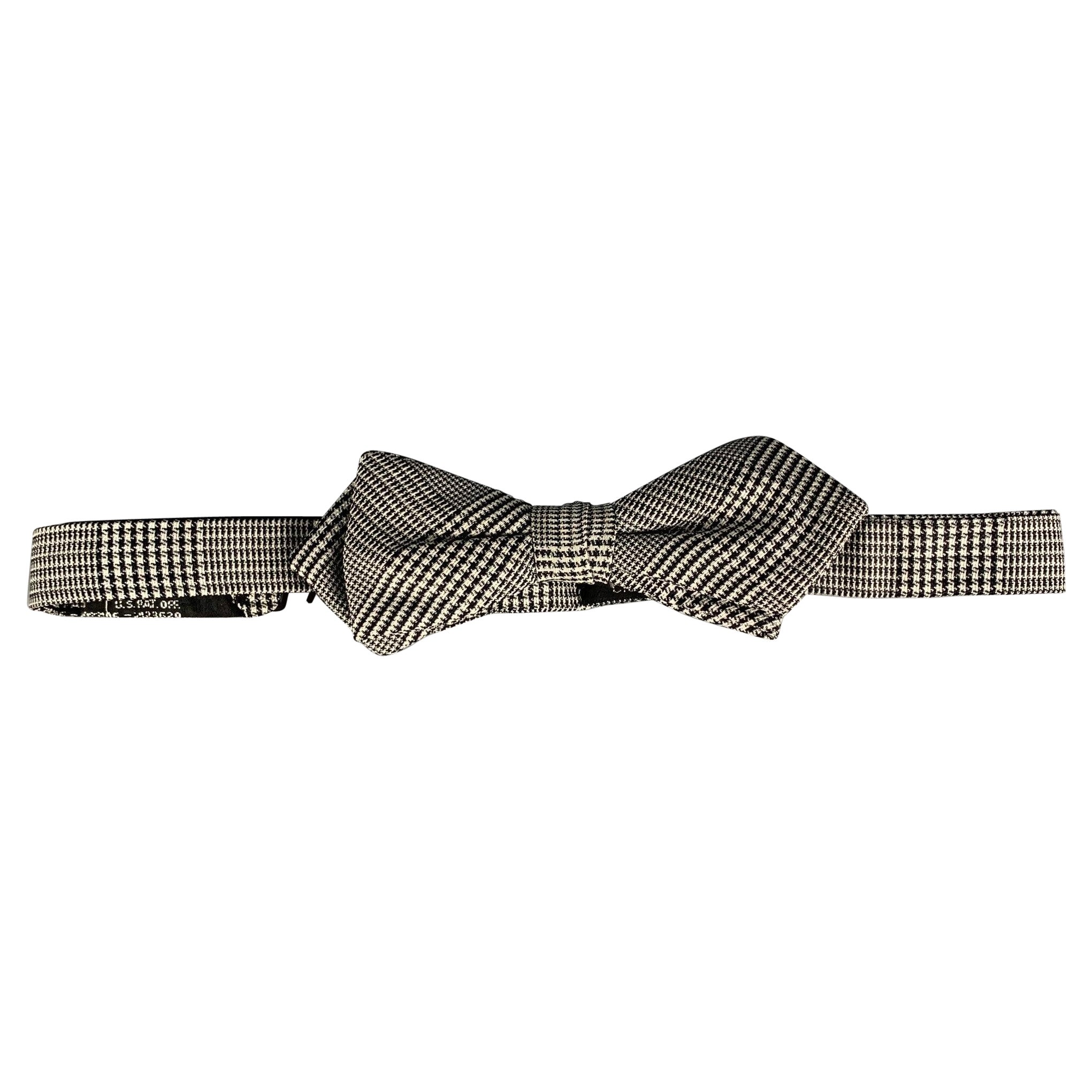 VALENTINO Black White Houndstooth Silk Bow Tie