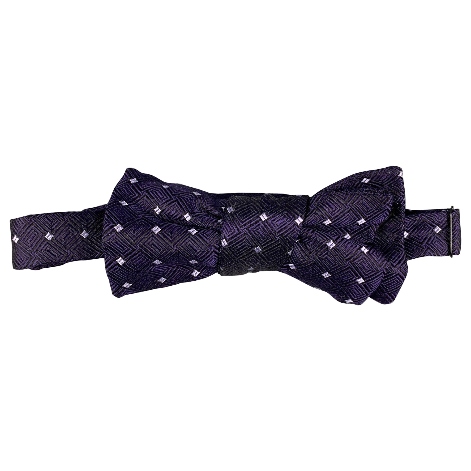 CHARVET Purple & White Squares Silk Bow Tie