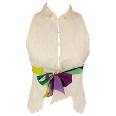 EMILIO PUCCI Size 8 Cream Multi-Color Cotton Embroidered Sleeveless Blouse