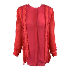 PREEN LINE Size S Red & Fuchsia Silk / Viscose Blend Ruffle Blouse