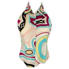 EMILIO PUCCI Size 6 Multi-Color Cotton Abstract Sleeveless Blouse