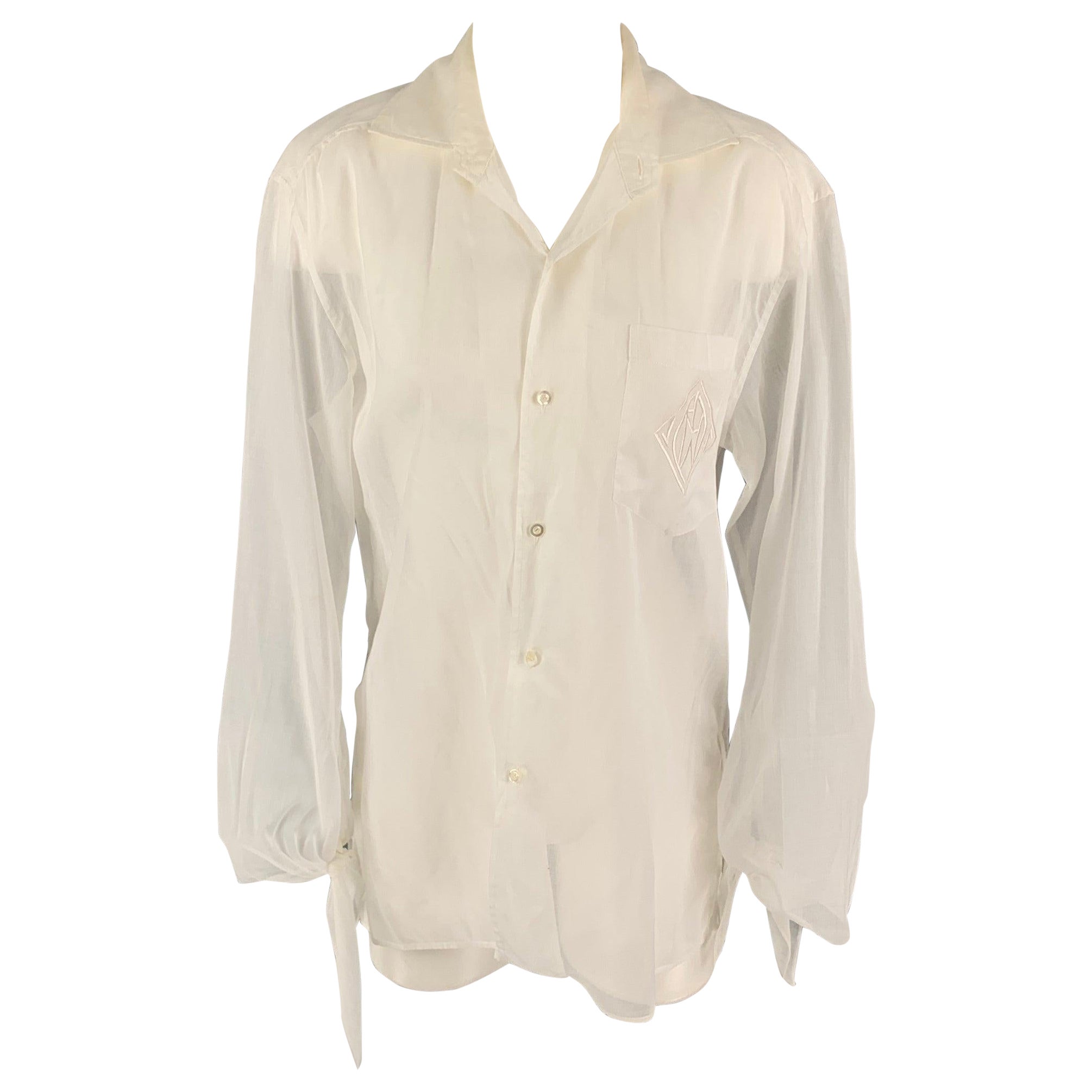 RALPH LAUREN Collection Size 6 White Cotton See Through Blouse For Sale