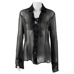 VALENTINO Roma Size 6 Black Silk See Through Laced Blouse
