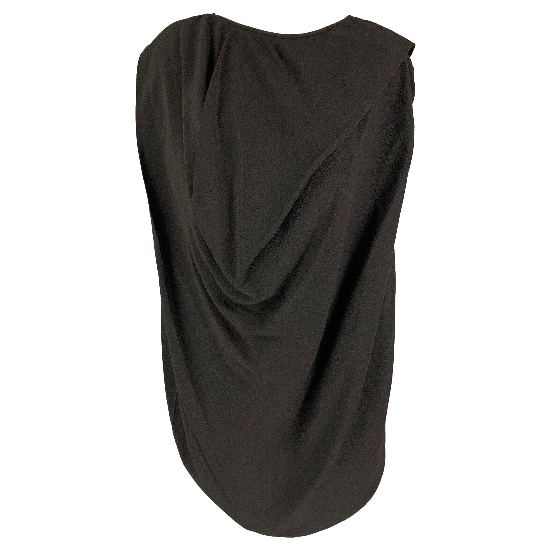 RICK OWENS GLITTER FW 17Size 8 Black Viscose Draped Sleeveless Blouse For Sale