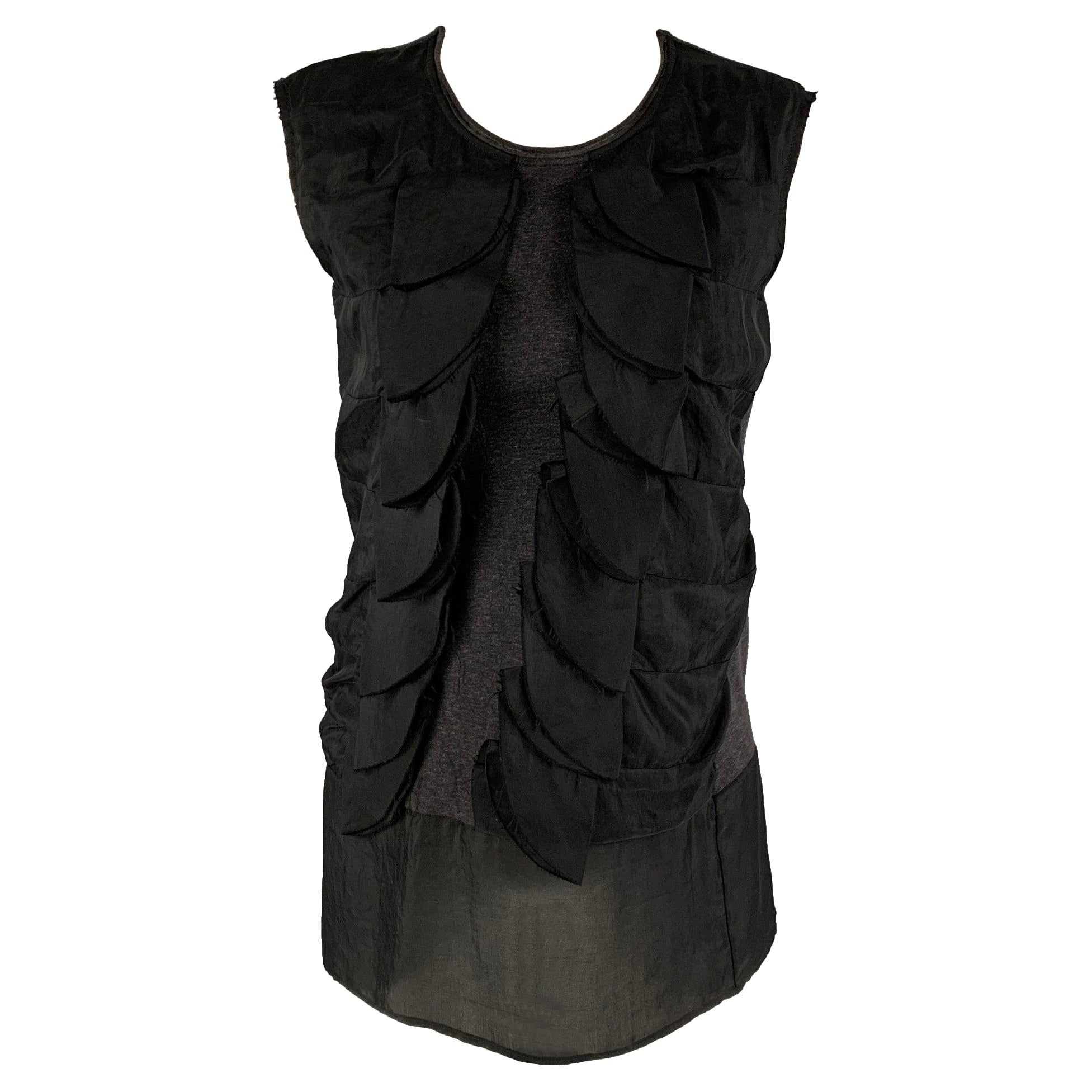MARNI Size 2 Black Triacetate Ruffled Sleeveless Blouse For Sale
