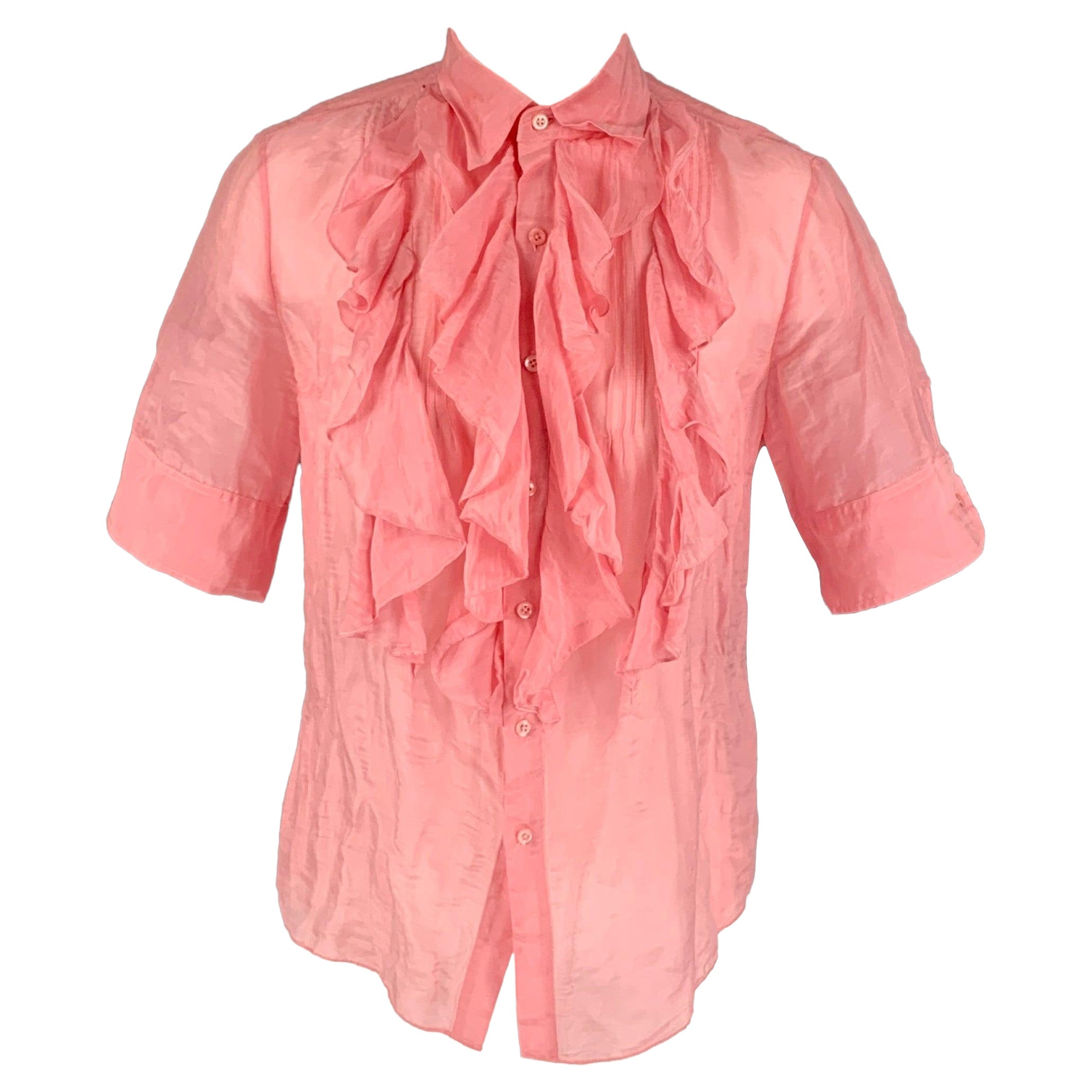 RALPH LAUREN Black Label Size 8 Pink Ruffled Short Sleeve Blouse For Sale