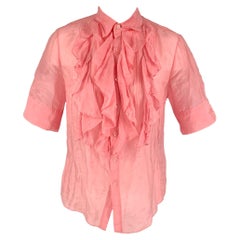 RALPH LAUREN Black Label Size 8 Pink Ruffled Short Sleeve Blouse