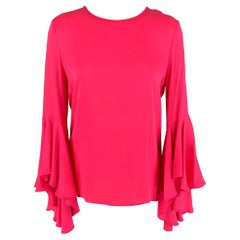 MILLY Size S Pink Silk Crew-Neck Bell Sleeves Blouse