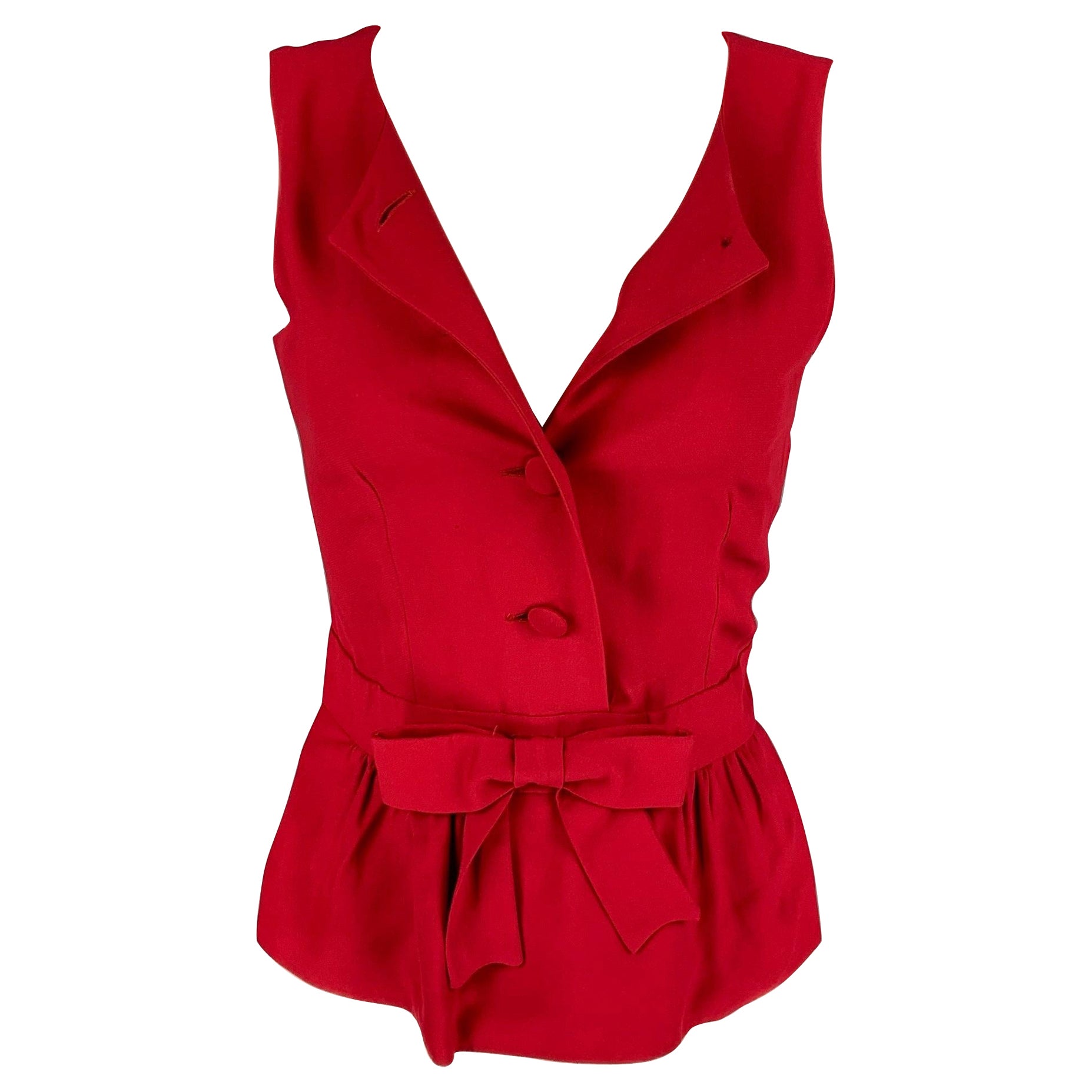 MOSCHINO COUTURE Size 8 Red Acetate Rayon Sleeveless Blouse For Sale