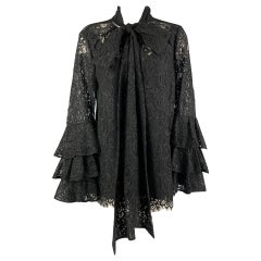 PRABAL GURUNG Size 4 Black Lace Nylon & Cotton Bow Blouse