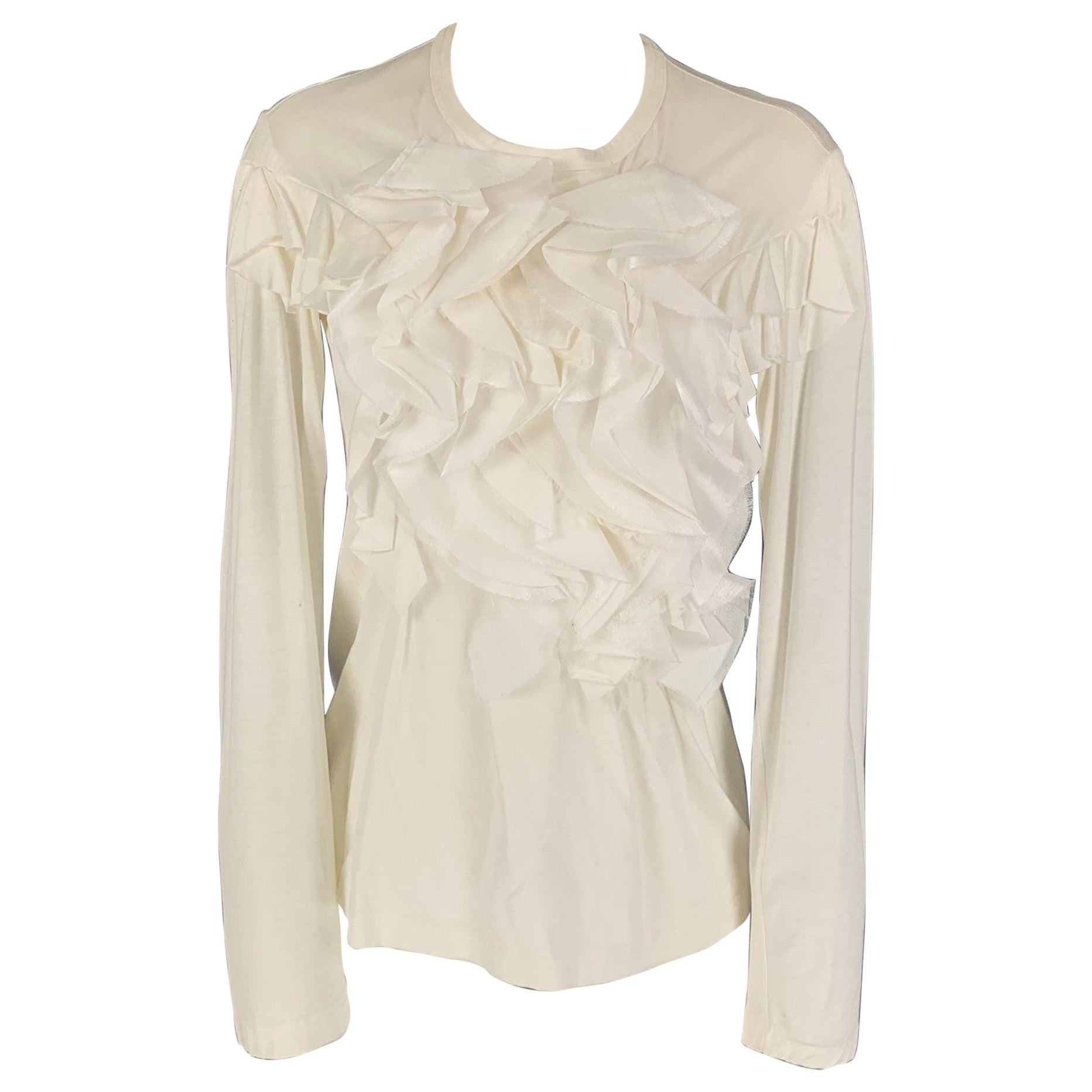 JUNYA WATANABE Size S White Applique Long Sleeve Blouse For Sale