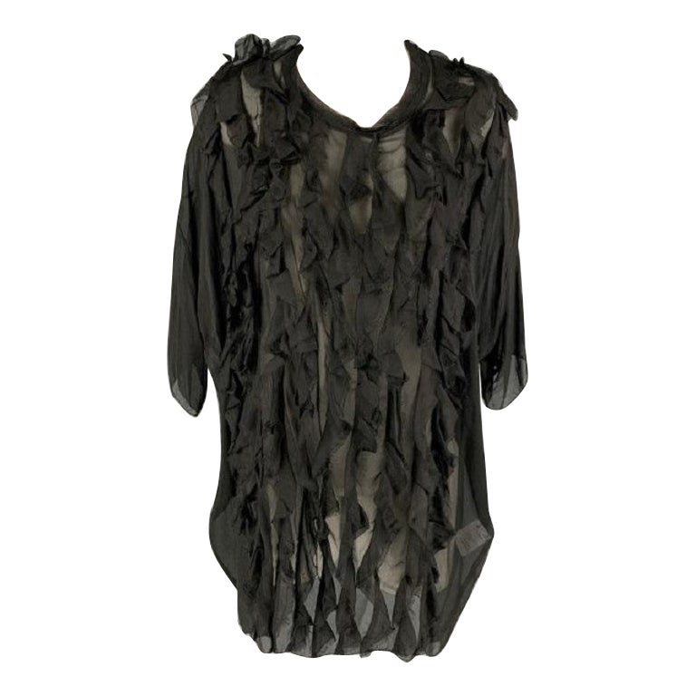 FAITH CONNEXION Size S Black Silk Ruffled Short Sleeve Blouse For Sale