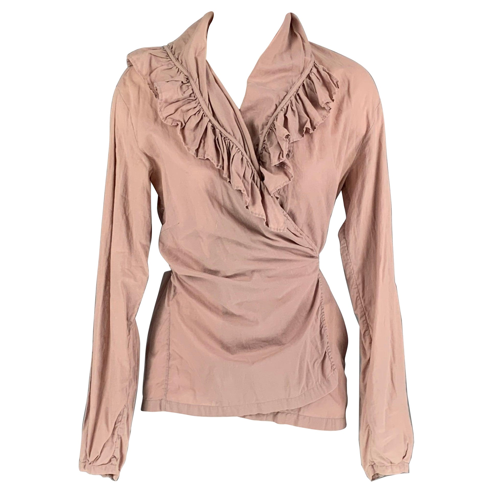 DRIES VAN NOTEN Size 10 Dust Pink Ruffled Wrap Around Blouse