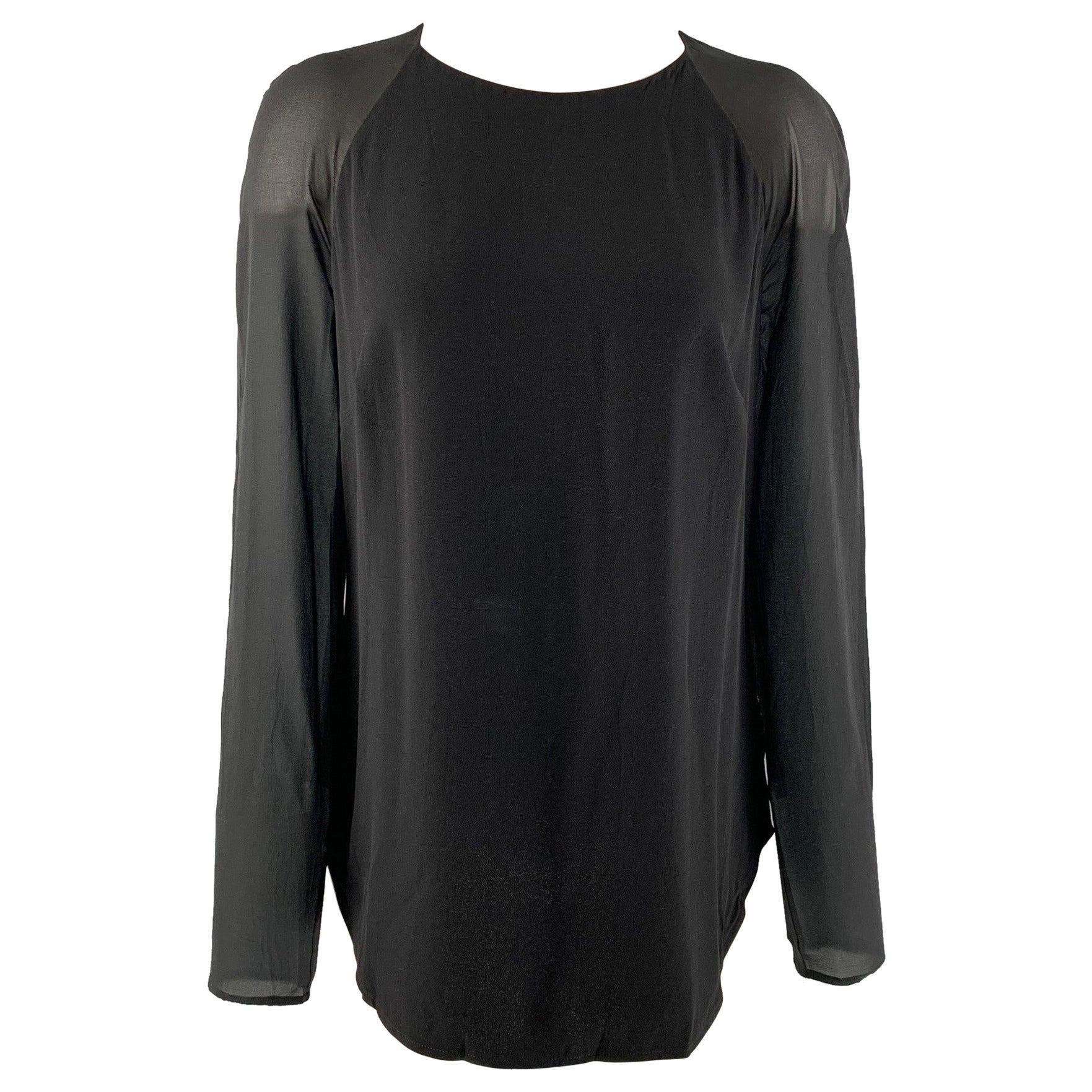 RALPH LAUREN Size 8 Black Viscose &  Acetate Solid Long Sleeve Blouse For Sale
