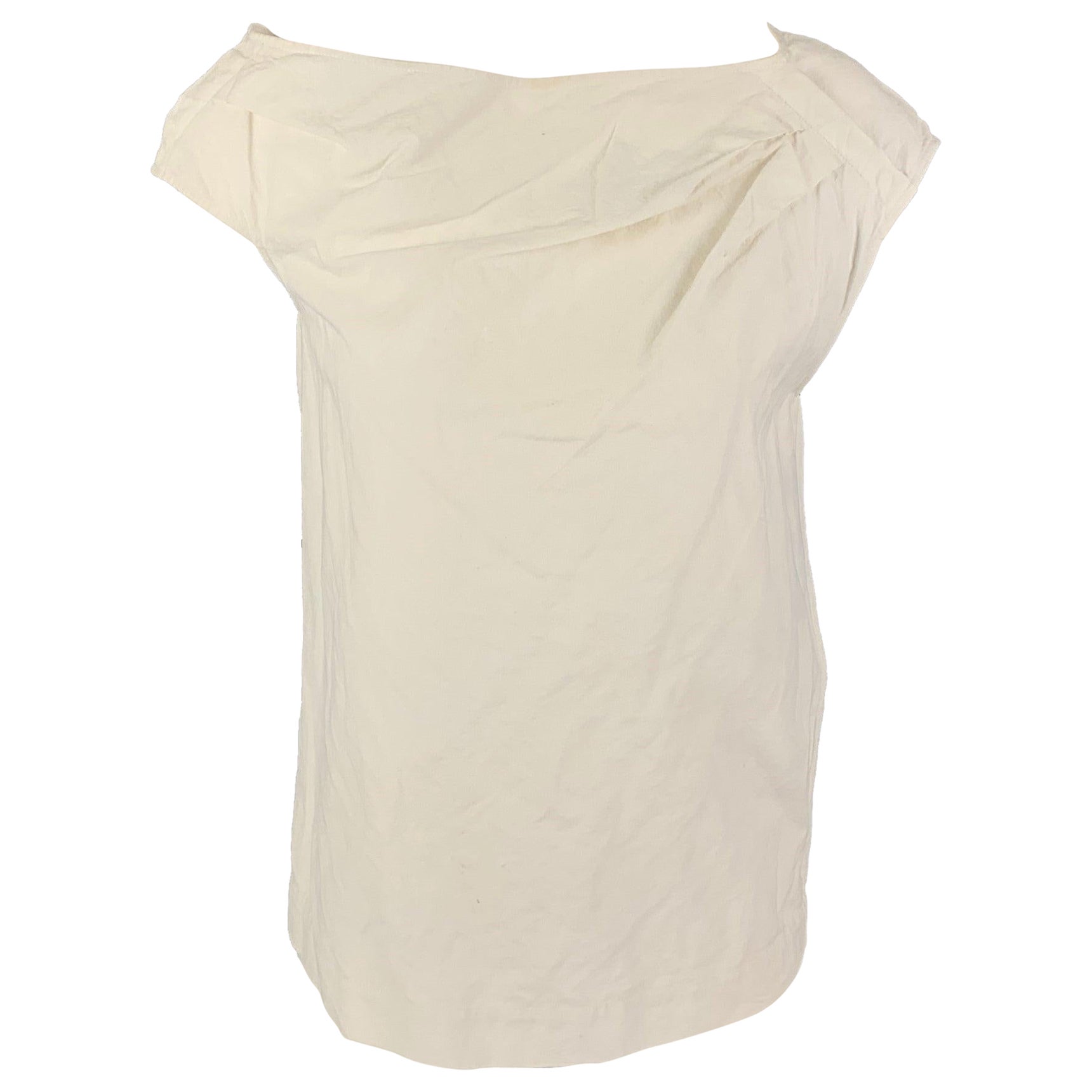 ISA ARFEN Size 6 Cream Cotton Blend Wrinkled A-Line Blouse For Sale