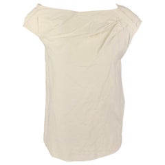 ISA ARFEN Cremefarbene geraffte A-Linien-Bluse aus Baumwollmischung in A-Linie, Größe 6