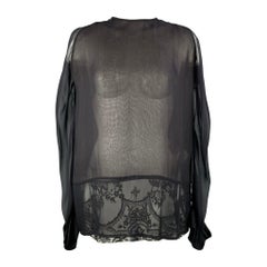HAIDER ACKERMANN Size 4 Black & Brown Lace Panel Silk Blouse