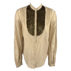 3.1 PHILLIP LIM Size 4 Gold Metallic Striped Sequin Bib Blouse