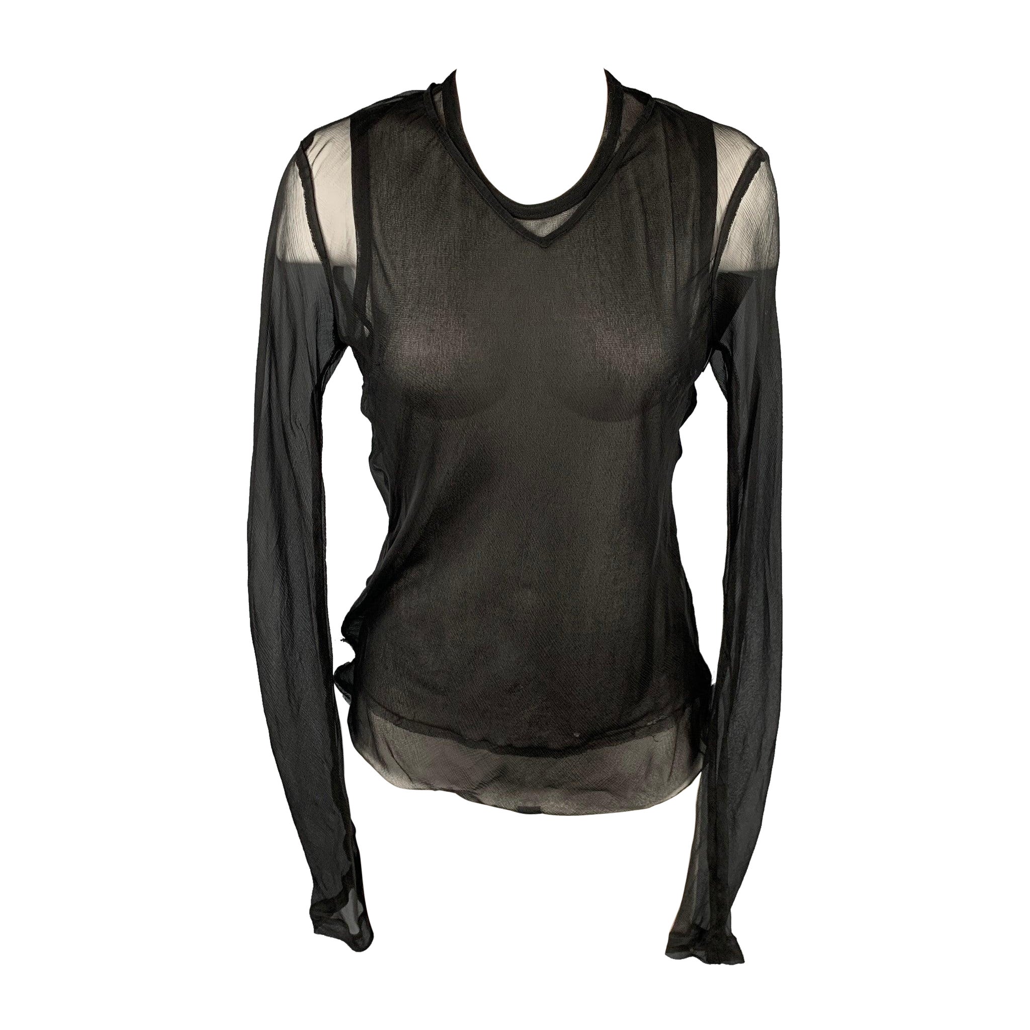 DRIES VAN NOTEN Size 10 Black See Through Layered Blouse For Sale