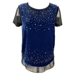 DIANE VON FURSTENBERG Blouse superposée noire et bleue à strass en rayonne/soie taille 6