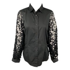 DRIES VAN NOTEN Blouse à manches pailletées en coton/soie noir Taille 6