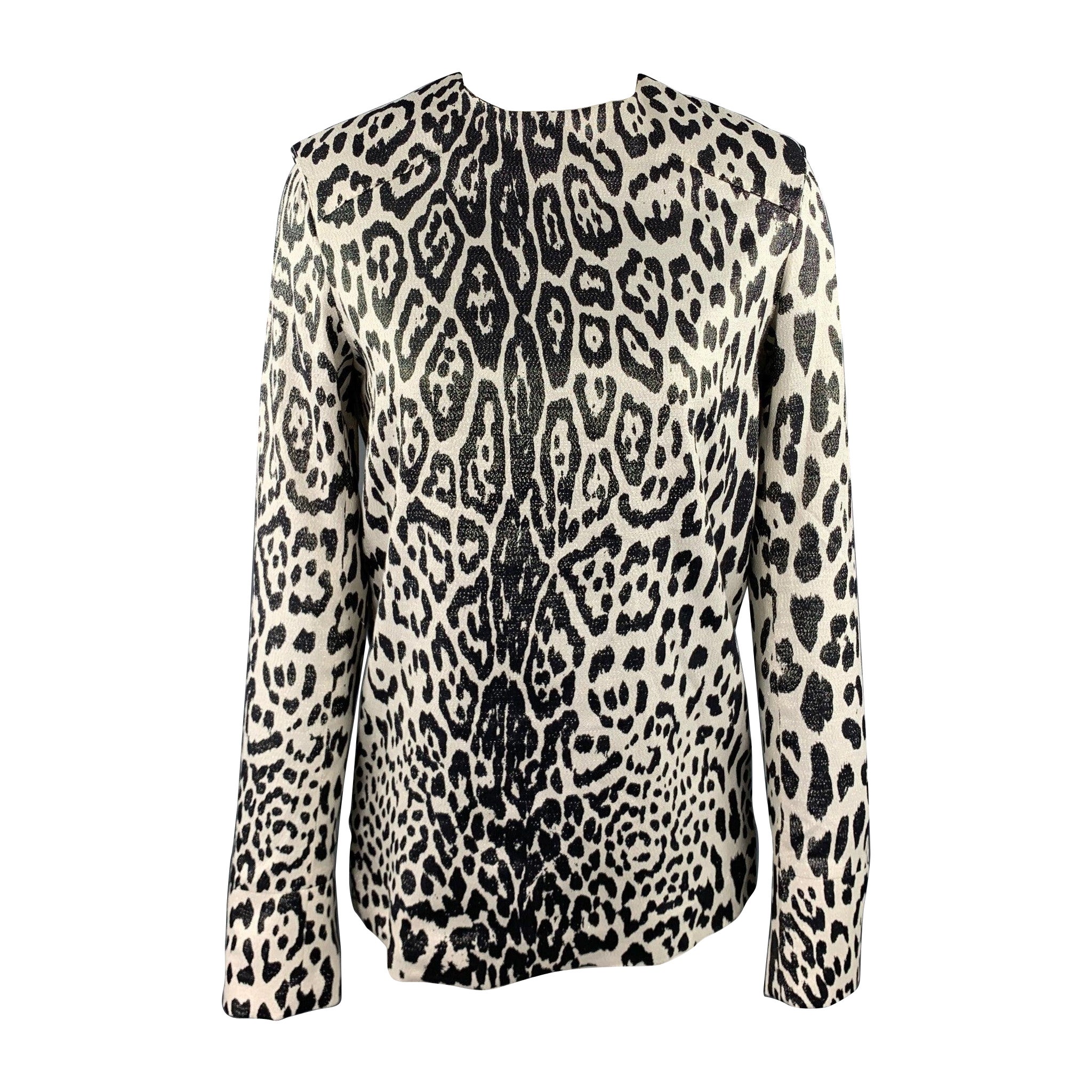 HAIDER ACKERMANN Silver & Black Leopard Print Silk Blend Blouse For Sale